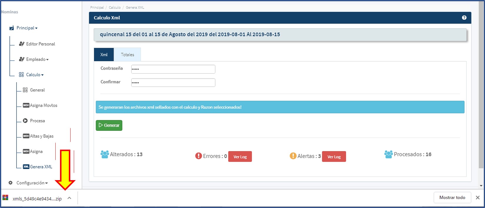 calculogeneraxmlinicio Nómina